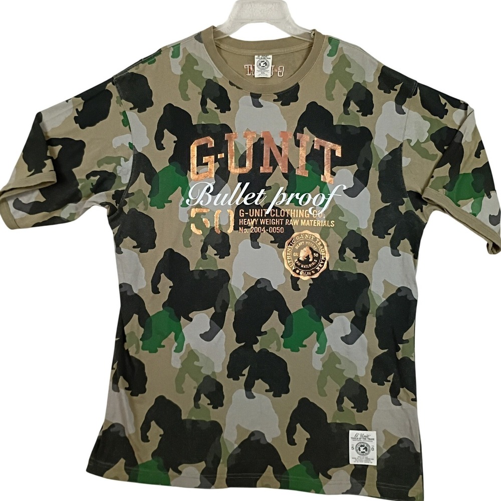 Vintage G-Unit Original Bullet Proof Tee Men XXL Green Gorilla Camo 50 Cent Y2K